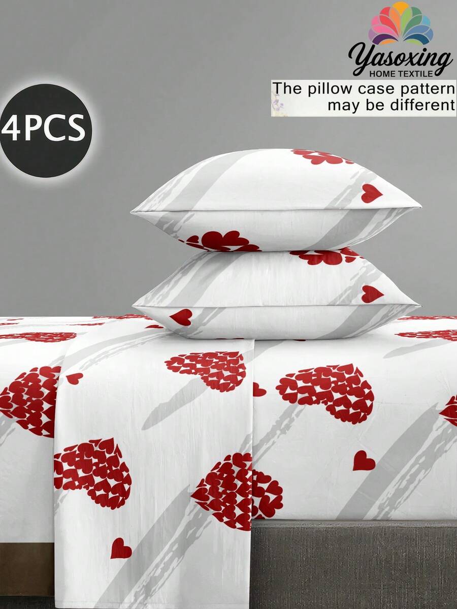Bộ 4 tấm ga trải giường họa tiết trái tim đỏ trắng dễ chăm sóc bằng vải sợi nhỏ mềm mại Bộ ga trải giường vừa vặn có họa tiết hoa (1 tấm ga trải giường phẳng + 1 tấm ga trải giường vừa vặn + 2 vỏ gối) Bộ ga trải giường vừa vặn cho giường King Queen Full TWIN Kích thước túi sâu lên đến 11,8 inch Vỏ gối, mềm mại, thoáng khí, không nhăn, tốt hơn cho giấc ngủ, phong cách khách sạn sang trọng, quà tặng cho bố mẹ bạn bè Bộ đồ giường ký túc xá Bộ đồ giường cho trường học trở lại - Đỏ và trắng - Xem 1