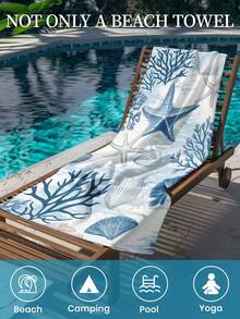 1pc Printed Beach Towel, Blue Shell And Coral Swim Towel, Bath Towel, Fashion Style Beach Towel, Super Absorbent Bath Towel For Bathroom, Swimming, Fitness, Yoga, Soft And Comfortable Microfiber Towel, Lightweight And Portable, Wind And Sun Protection, Sandproof For Summer Travel, Vacation Holiday Bathroom Decor, Available With Or Without Storage Bag, Recommend Regular Sizes And Larger Sizes, (35*75cm Small Size Towel,150cm Or Above Recommended)