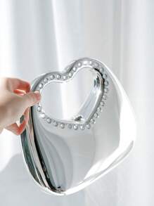 1pc Box-Shaped Sparkling Crystal Metal Chain Party Clutch, Irregular Shape Gift Bag, Luxury Fashion Ball Dance Accessories, High-End Heart-Shaped Ladies' Handbag For Party, Anniversary, Valentine's Day