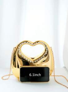 1pc Box-Shaped Sparkling Crystal Metal Chain Party Clutch, Irregular Shape Gift Bag, Luxury Fashion Ball Dance Accessories, High-End Heart-Shaped Ladies' Handbag For Party, Anniversary, Valentine's Day