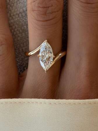 1 件时尚简约铜方晶锆石眼形叶戒指，订婚、婚礼、日常配饰，周年纪念/生日/节日礼物