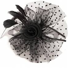 Fascinators Hat Women Tea Party Headband Derby Wedding Flower Cocktail Mesh Feathers Hair Clip - 1-銀灰色 - 查看 11
