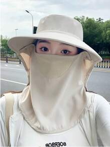 1pc Breathable UV Protection Face Cover Mask With Detachable Sun Hat, Casual Polyester Fabric, UPF50+ For Summer