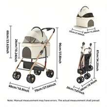 1 件优质铝制二合一现代宠物推车，适合小型犬和猫，可拆卸设计，免提，完全通风，360° 平滑轮子，宽敞的内部空间，户外使用的网袋，铝制框架，方便旅行和舒适，狗宠物载体狗推车猫推车宠物推车狗推车狗推车