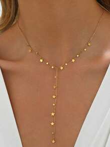 Collar en forma de Y con pequeña estrella de plata de ley 925 elegante para mujeres, diseño minimalista personalizado de collar corto, regalo de lujo exclusivo para hermana, amiga, novia, joyería de uso diario