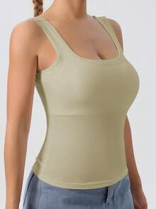 1 件女式香槟色无袖 U 领可拆卸加厚修身休闲背心，适合健身 - 香檳色 - 查看 4