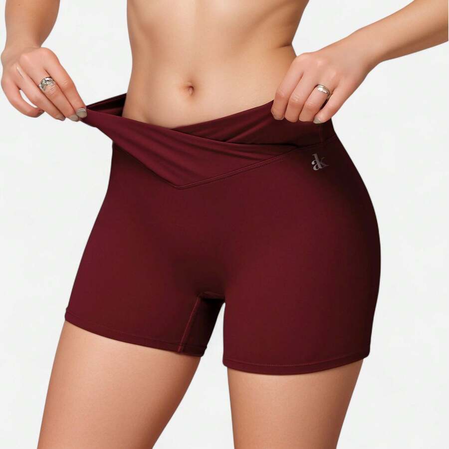 Women's High Waist V-Cut Active Shorts With Seamless Stretch Compression Fit And Contoured Flattering Silhouette - 酒紅色 - 查看 1