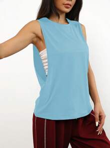 1 pezzo Maglia senza maniche casual, da corsa e fitness, ampia e comoda, di colore unito, per primavera/estate