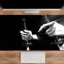 Extra Large Gaming Mouse Pad, Hold A Sword Pattern Desk Mat, Black And White Sword Design, With Non-Slip Rubber Base, Washable Office & Gaming Mousepad, With Precision Edging For ESports, Computer & Office Use