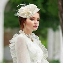 Fascinator Tea Party Hat - 2025 Derby Pillbox Hat Women (.87x5.9inch) - 杏色 - 查看 4