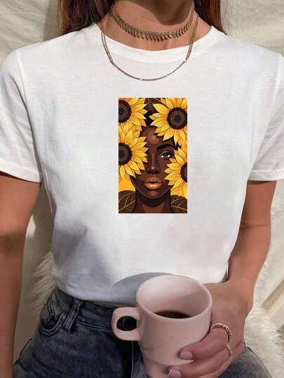 Camiseta Babylook Feminina Mulher Girassol Estampa Florida 100% Algodão