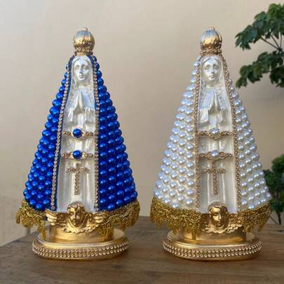 Kit 2 Nossa Senhora Aparecida 20cm Pérola Azul e Pérola