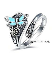 1 件复古独特波西米亚风格设计创意优雅多功能滴釉蝴蝶勺形可调节开口戒指，适合女性日常穿着、晚会配饰，送给家人和朋友的绝佳礼物 - 復古銀色 - 查看 5