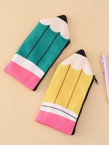 1pc Large Capacity Pencil Pattern Pencil Case, Pencil Shaped Pencil Box/Cartoon Print Pencil Box, Cute Portable Travel Cosmetic Bag, Stationery Pencil Pouch, Miscellaneous Storage Bag, Perfect Back To School Pencil Case, School Supplies, Pencil Bag, Backpack - Multicolor - View 3