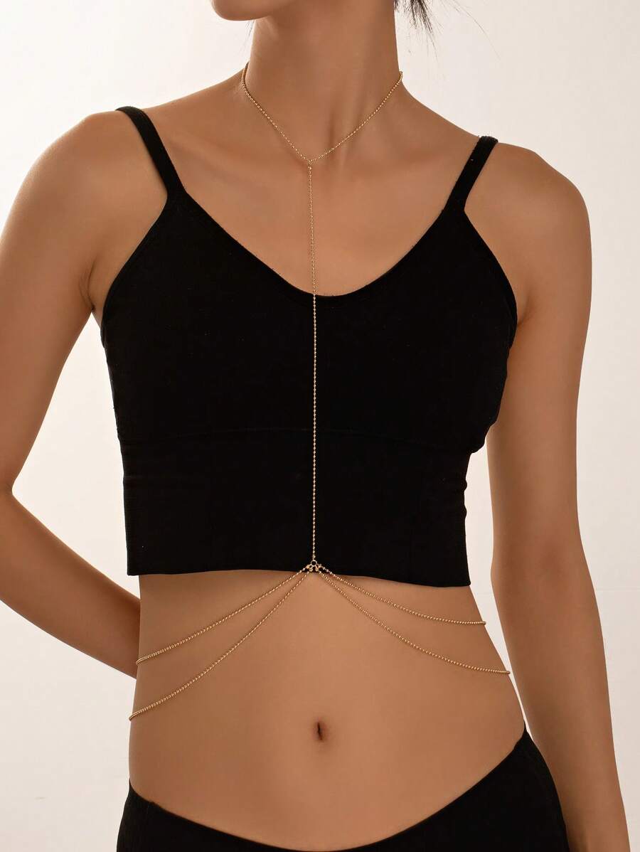 1pc Sexy Rhinestone Pendant Body Chain Necklace, Fashionable Minimalist Design For Women Daily Wear