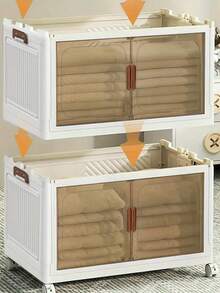 4layers Plastic Storage Bins, Stackable Storage Box With Lid, Folding Storage Containers With Lockable Wheels For Bedroom, Living Room, Study, Office - White - View 6