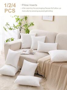 1/2/4pcs Solid Color Pillows Insert, Throw Pillow, Bedding, Soft Fluffy White Pillows, Fill For Back, Stomach Or Side Sleepers, High Rebound Polyester Fiber Filling Pillow, Halloween Decor, Christmas Decoration, For Bed, Sofa, Living Room, Halloween Gift, Bedroom Decorative Stuffer Pillow, Dorm Room Essentials College. - 白色 - 查看 2