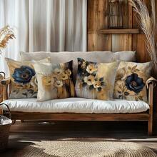 4 件黄色抽象花卉印花装饰抱枕套 [无枕芯]，17.7*17.7 英寸 (45*45 厘米)，[单面印花] 涤纶靠垫套，房间装饰，家居装饰，卧室装饰，沙发、床、客厅、卧室、车内、办公室、酒店等房间装饰用品，适合所有季节。馈赠亲朋好友的完美礼物