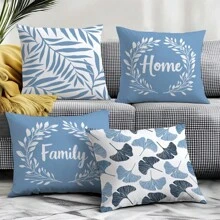 4pcs Simplistic Leaf Print Decorative Throw Pillow Covers, Peach Velvet Fabric, 45*45CM/18*18 Inch, Suitable For Modern Living Room Sofa Decor, Gift, Party