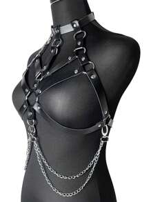 Valentine's Day Special-New Solid Color Cutout Corset With Chain-Women's Sexy Body Harnesses-Gothic Shaping Chest Belt-Adjustable Cage Top-Holiday Rave Costume Party Fashion Accessories