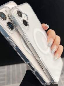 Simple And Fashionable Magnetic Charging Transparent Protective Phone Case For IPhone 16 Pro Max/15 Plus With Built-In Anti-Drop Phone Cover