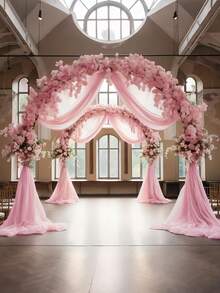 Elegant Pink Sheer Curtain, Wedding Arch Drape Fabric For Parties Ceiling Wedding Arch Reception Drapery Fabric Decor, 118in Drape Fabric, Tulle Chiffon Fabric Voile Suitable For Wedding, Proposal, Engagement Event Background, Birthday Party Decoration, Curtain, Stage, Tent, Wedding Table And Chair Decoration, Wedding/Festival Party Decorations, Hanging Wall Decor, Summer Graduation Christmas - Pink - View 8