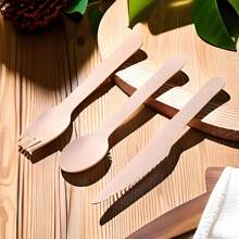 300/150/30 Stück Einweg Messer, Gabel und Löffel Set, Einweg Besteck Set aus Holz, unbeschichtete Holzbestecke, Einweg Dinner Gabeln, Dessert Gabeln, Kuchengabeln, Eislöffel aus Holz für Partys, Feiertage, Geburtstage, Hochzeiten und Heimdekoration - beinhaltet Messer, Gabeln und Löffel