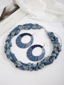 1 Pair Western Cowboy Style Earrings + 1 Handmade Chunky Necklace, Suitable For Fashionable Women Everyday & Vacation Wear