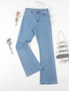 HIMARRI Jeans Acampanados de Cintura Alta para Mujer - Denim Lavado Azul Claro, Pantalones Casuales Ajustados con Botóns, Diseño Elegante y Cómodo para Todas las Estaciones, Lavables en Máquina - Celeste - Ver 2