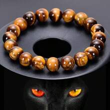 1pc Natural Tiger Eye Bead Bracelet, Handmade Yoga Energy Stone Bracelet, Fashion Casual Jewelry Gift