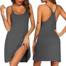 Women's Racerback Sleeveless Nightgown, Sleepwear - Charcoal Grey - 查看 1