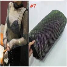 African Nigerian AB Rhinestone Fabric Glitter Rhinestone Mesh Fabric Stretch Crystal Glass Trim For Sewing Bag Shoes Dress Garment Decor
