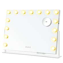 SONGMICS 带灯梳妆镜，触摸控制，15 个可调光 LED 灯泡，带充电端口，可拆卸 10 倍放大镜，3 种色温，手机支架，哑光白色，开学季适用 - 英規插(220-240V) - 查看 7