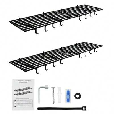 Danolapsi Estantes de pared para garaje, 2 piezas de estantería de pared de 2x4 pies con ganchos, sistema de organización para estantería de pared resistente con capacidad de 200 libras cada una para taller o almacenaje en el garaje
