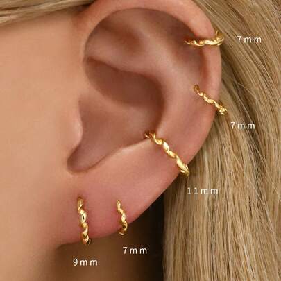 1 chiếc khuyên tai tròn xoắn bằng bạc Sterling 925, khuyên tai tròn bằng sụn vàng không gây dị ứng, dành cho cả nam và nữ đeo hàng ngày (Bán theo bộ 1 chiếc, không phải 1 đôi)