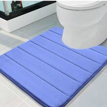 3PCS Memory Foam Bath Mat Ultra Soft Bathroom Toilet Anti Slip Rug Pedestal Set Black/Grey/Blue - Blue - View 4