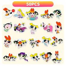 THE POWERPUFF GIRLS 50 张 PPG 可爱贴纸，可爱卡通飞行女警察贴纸，适合水瓶、笔记本电脑行李箱、吉他、手机日记本、剪贴簿、汽车，防水乙烯基动漫贴纸，适合成人青少年[官方*] 学校用品，返校 - 彩色 - 查看 5