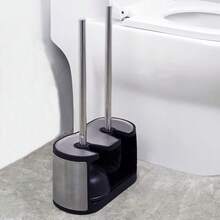 Casaphoria - Escobilla y Soporte de plástico para Inodoro Compacto y no Empotrado, para Almacenamiento y organización de baño, Ahorro de Espacio, Resistente, Limpieza Profunda, Cepillo para Polvo - Mango largo de lujo - Ver 5