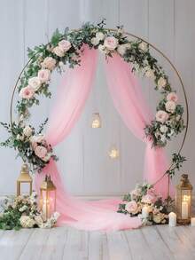 Elegant Pink Sheer Curtain, Wedding Arch Drape Fabric For Parties Ceiling Wedding Arch Reception Drapery Fabric Decor, 118in Drape Fabric, Tulle Chiffon Fabric Voile Suitable For Wedding, Proposal, Engagement Event Background, Birthday Party Decoration, Curtain, Stage, Tent, Wedding Table And Chair Decoration, Wedding/Festival Party Decorations, Hanging Wall Decor, Summer Graduation Christmas - Pink - View 9