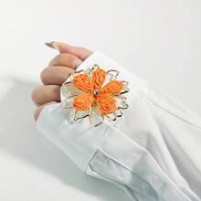 两件套彩色/橙色花卉衬衫纽扣套，女士袖扣，适合日常穿着、节日和商务场合，手工制作，无需缝纫，只需3秒即可佩戴，是理想的情人节礼物。 - 花 - 查看 4