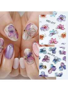Bronzing Hydrangea Flower Nail Sticker Gold Foil Watercolor Flower Elegant Blossom Decals Adhesive Sliders Decorations Manicure
