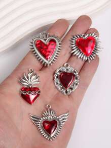 5pcs Mixed Enamel Gothic Style Catholic Sacred Heart Pendant, DIY Jewelry Crafts M112