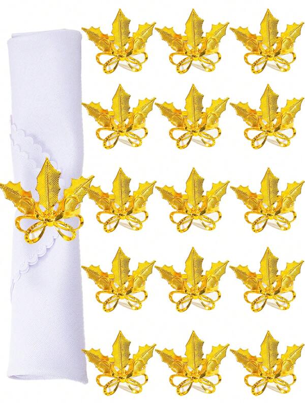 4-6pcs/Set Gold Leaf Napkin Rings Set, Napkin Holders, Dinner Party Accessories, Holiday Napkin Rings, Wedding Birthday Party Supplies