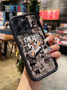 ONE PIECE ONE PIECE Manga Collage Phone Case: Collector's Item For Die-Hard Fans, "Straw Hat Pirates" Anime Graphic Black Lens Protection Phone Case Compatible With IPhone