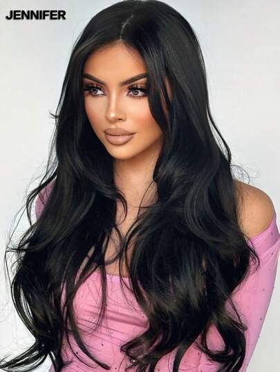 JENNIFER [Elegant Long Wig] 4*1 Small Lace Synthetic Heat Resistant Fiber Wig26" Elegant Black Long Curly Wig For Women Synthetic Hair, Perfect For Daily Wear, Parties, Festivals & Special Occasions