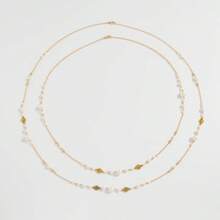 2pcs French Fashion Faux Pearl Chain Long Necklace, Women's Party Gathering Accessories, Elegant Jewellery