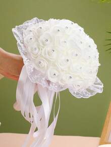 1件白色水晶丝带手工人造丝婚礼花束 - 彩色 - 查看 2