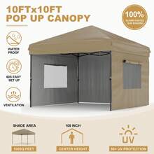 10 X 10 Heavy Duty Pop Up Canopy Tent, Pop-Up Canopy Tent Commercial Instant Canopies, Outdoor ShadeCanopy With 3 Sidewalls - 卡其色 - 查看 7