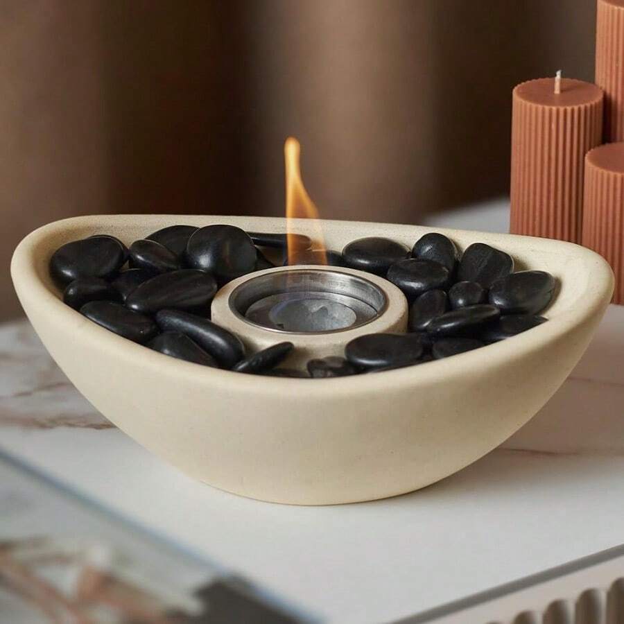 Concrete Tabletop Fire Pit Extended Burn Time Portable Indoor Fireplace And Smores Maker Suitable For Indoor And Outdoor Use Beige - MatteBeige - View 1