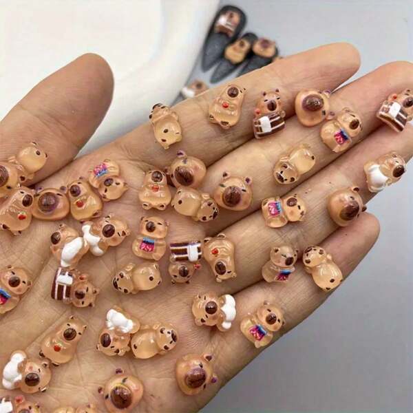 20/40 Pieces Of Mixed Cute Cartoon Capybara Resin Accessories, Suitable For DIY Nail Accessory Decoration, Dollhouse Decoration, Aquarium Decoration, Home Decoration